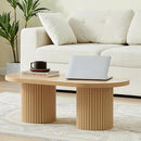 Oval Fluted Coffee Table, Farmhouse Wood Coffee Table Mid Century Modern Center Table Boho Living Room Tables for Living Room Office (Natural, 19.69" D x 39.38" W x 13.78" H) by CozyNest Decor