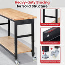 Work Bench with Double Layers 60 x 22 Inch Heavy Duty Rubberwood Tabletop Work Table Adjustable Height Workbench with Wheels, Sided Pegboard, Power Outlets for Garage Home Office by GreenHaven Gardens