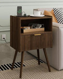 Nightstand,Modern Bedside Table with Storage Drawer and Open Wood Shelf, Accent Night Stand with Solid Wood Legs for Living Room, Bedroom and Small Spaces,Easy Assembly (Walnut Brown-Outlet) by CozyNest Decor