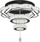 Flashing God Modern Crystal Chandeliers Dia 24" Black Chandelier Flush Mount Ceiling Light for Bedroom Living Room Dining Room Hallway Dimmable 3 Rings LED Celing Lighting Fixtures by CozyNest Decor