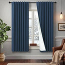 Navy Blue Linen Black Out Curtains 63 Inch Long 2 Panels Burg Thermal Insulated Total Blackout Window Shades Light Blocking Dark Curtains for Living Room Kids Children Boy Bedroom 63 Length White Back by CozyNest Decor