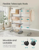 SONGMICS Clothes Drying Rack 4-Tier, Foldable Laundry Drying Rack 69.9-Inch Tall, Extendable Rods, Stainless Steel, Rolling Clothes Horses, Clothes Airer, Indoor Outdoor Use, Dove Gray ULLR704G01 by CozyNest Decor