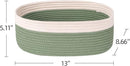 Shelf Storage Baskets for Organizing|Cute Basket for Closet&Blanket Storage|Small Woven Baskets to Store Toys,Books,etc.-13x8.66x5.11’’ Cotton Rope,Stylish,Oval 3 Packs Off White&Green by TinyTreasures Baby Boutique