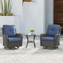 Outdoor Patio Swivel Rocker Chairs - 3 Piece Patio Bistro Set,Wicker Patio Furniture Set with 2 Swivel Rocking Chairs and 1 Glass Top Side Table for Deck Porch Garden,Brown/Blue by GreenHaven Gardens
