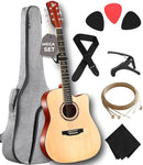 Pyle 41" Acoustic Guitar Standard Full Size 6 String Dreadnought, Matte Finish with Gig Bag, Steel Strings, Picks, Strap, Capo - PGA480NT.X9 by TinyTreasures Baby Boutique