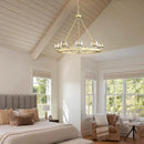 Gold Wagon Wheel Chandelier, 36 Inch Brass Chandeliers with Unique Glass Shade, 9-Light Crystal Farmhouse Wagon Wheel Chandeliers for Dining Room, Round Chandelier for Living Room, Foyer, Entryway by CozyNest Decor