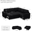 Belffin Plush Corduroy Modular Sectional Sofa with Pull Out Bed Convertible Small Sectional Corner Couch for Living Room Black Couch by CozyNest Decor