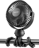 Gaiatop Mini Portable Stroller Fan, Battery Operated Small Clip on, Detachable 3 Speed Rechargeable, 360° Rotate Flexible Tripod Better Cooling for Car Seat Crib Treadmill Travel Black by TinyTreasures Baby Boutique