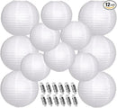 Paper Lanterns Decorative, White Hanging Round Chinese Lanterns with Lights for Wedding Anniversary Birthday Party 12 LED Light Pack of 12 by CozyNest Decor