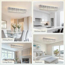 Modern Crystal Chandelier, 8-Lights Rectangle Chandelier Rectangular Flush Mount Pendant Ceiling Light Fixture K9 Crystal Raindrop Chandeliers for Dining Living Room Kitchen Island 𝐋𝟒𝟎 𝐈𝐧𝐜𝐡 by CozyNest Decor
