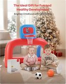 QPAU 2-in-1 Inflatable Toddler Basketball Hoop & Soccer Goal Set, Indoor Outdoor Sports Center Toys for Kids, Baby Toddlers Birthday Gift for 1 2 3 4 5 Year Old Boys Girls by TinyTreasures Baby Boutique