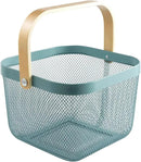 Metal Mesh Steel Basket, Storage Organizer Basket Multi-functional Hanging Kitchen Baskets Fruit Basket Bin with Bamboo Handle for Kitchen Bathroom Picnic Shopping Decor Cabinet Home, Blue by GreenHaven Gardens