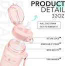32oz Motivational Water Bottles with Time Marker & Fruit Strainer, Transparent Gradient Color Water Bottle with Times to Drink, Leakproof & BPA Free, Reusable Bottle with Strap (No Straw) by CozyNest Decor