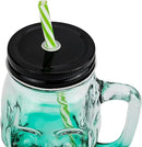 Halloween Cups Set of 4 - Green Skull Glass Drinking Jar with Lids and Straws - Halloween Decor, Drinking Glasses 16 oz by CozyNest Decor