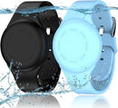 R-fun Portable Electronic Device Cover for Kids, Waterproof Airtag Bracelets [2 Pack] - Soft Silicone, Anti-Lost GPS Item Finders Case Cover, Black/Glow Blue by TinyTreasures Baby Boutique