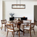 XINGQI Rectangle Chandeliers 31.5" Farmhouse Kitchen Island Lighting Fixture Over Table Modern Vintage Linear Hanging 4-Light for Dining Room Living Room Black Wood Grain Finish with Glass Lampshade by CozyNest Decor