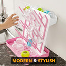 SpaceAid Baby Bottle Drying Rack with 20 Hooks, Space Saving Kitchen Bottles Rack Dryer, Vertical Baby Bottle Holder Organizer for Countertop Storage Accessories (White and Pink) by TinyTreasures Baby Boutique