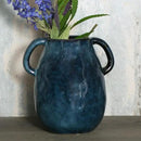 Blue Ceramic Vase with 2 Handles, Modern Farmhouse Decor, Rustic Terracotta Pottery, Decorative Flower Vases, Clay Small Vase, Centerpiece for Dining Table - 7 Inch Tall by GreenHaven Gardens