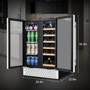 Tylza Wine and Beverage Refrigerator 24 Inch Dual Zone, French Door Wine and Beverage Cooler 24'' Built-In or Freestanding Drink Fridge, Under Counter Beer Refrigerator by CozyNest Decor
