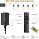 100FT Remote Outdoor String Lights for Outside, 50+2 LED Waterproof Shatterproof Edison Dimmable Timer Bulbs, 2500K Warm White Patio Lights for Garden Backyard Yard Hanging Lighting by GreenHaven Gardens