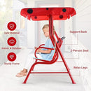 GLACER Porch Swing, Kids Patio Hammock w/Adjustable Canopy & Stand, Safety Belt, 2 Seats Outdoor Swing Bench, Metal Frame Hanging Lounge Chair, Swing Sets for Backyard, Garden, Poolside (Red Ladybug) by TinyTreasures Baby Boutique
