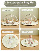 Fortella Baby Play Gym & Activity Mat, Tummy Time Mat w 5 Detachable Toys and Pillow, Large Sensory Playmat for Floor, Newborn Infant Baby Essentials Shower Gift 0-3-6-9-12 Months (Sage Green) by TinyTreasures Baby Boutique