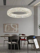 Dia 32" Ring Crystal Chandelier Modern Black Ring Chandelier Adjustable Height Luxury Crystal Pendant Ceiling Light Fixture for Dining Living Room Bedroom by CozyNest Decor