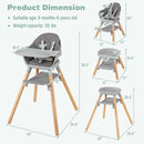 BABY JOY Baby High Chair, 6 in 1 Convertible Wooden Highchair for Babies & Toddlers with Adjustable Legs, Removable Double Tray, Safety Harness & Waterproof PU Cushion (Gray) by TinyTreasures Baby Boutique