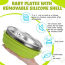 Nuogo 2 Pcs Stainless Steel Baby Suction Plates with Removable Silicone Shell 2-in-1 Metal Toddler Bowl Divided for Picky Eaters Kids Feeding Led Weaning Supplies, Dishwasher Safe (Green, Blue) by TinyTreasures Baby Boutique