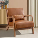 INZOY Mid-Century Modern Accent Chair Set of 2, PU Leather Reading Armchair with Waist Cushion, Upholstered Living Room Chairs for Bedroom Sunroom, Camel Set by CozyNest Decor