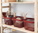 Metal Mesh Steel Basket, Storage Organizer Basket Multi-functional Hanging Kitchen Baskets Fruit Basket Bin with Bamboo Handle for Kitchen Bathroom Picnic Shopping Decor Cabinet Home, Red by GreenHaven Gardens