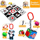 4 PCS Black and White High Contrast Baby Toys 0-3-6 Months Newborn Essential Montessori Toy for Babies Crinkle Sensory Book Brain Development Tummy Time Mirror Infant Carseat Rattle Easter Shower Gift by TinyTreasures Baby Boutique