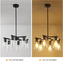 6-Light Modern Farmhouse Black Chandelier, Dining Room Light Fixture Over Table Adjustable Height Hanging Industrial Pendant Lights Kitchen Island, Clear Glass Shade by CozyNest Decor