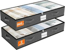 SpaceWhisper 90L Under Bed Storage Containers, 2-Pack Storage Bins with Clear Top, Foldable Closet Organizers and Storage with Label Holder for Clothing, Blankets, Comforter & Pillows (Grey) by CozyNest Decor