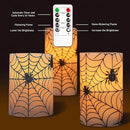 Spider Web Decor Flameless Candles Battery Operated with Remote Timer Haunted House Spooky Decorations Set of 3 Real Wax Black LED Flickering Candles Decorative for Halloween Decor Party by GreenHaven Gardens