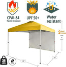 CROWN SHADES 10x10 Pop Up Canopy with 1 Side Wall - Beach Tent with One Push Setup - Outdoor Sun Shade for Events, Parties, Camping - Gazebo with STO-N-Go Cover Bag (Yellow) by GreenHaven Gardens
