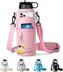 Water Bottle Holder with Strap for Hydroflask 32oz 40oz, Carrier Sling Bag with Phone Pocket Sleeve for Men Women Hiking Camping Travelling（Pink12/16oz） by TinyTreasures Baby Boutique