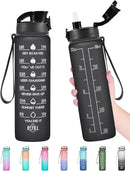 Enerbone Water Bottle, Leakproof BPA & Toxic Free, Motivational Water Bottle with Times to Drink and Straw, Fitness Sports Water Bottle with Strap for Office, Gym, Outdoor Sports