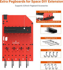 JUNNUJ Large Pegboard Power Tool Organizer with Charging Station, 8 Drills Driver and Tools Battery Holder Wall Mount with 8 Outlet Power Strip, Red 3-Layer Shop Garage Storage Utility Rack by GreenHaven Gardens