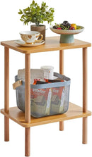 IBUYKE 2-Tier Side Table, Solid Wood Tall End Table with Storage Shelves, Nightstand Bedside Table for Living Room Bedroom Office, No-Tool Assembly, Natural UWST002N by CozyNest Decor