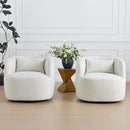 KINWELL 34" Wide Sherpa Swivel Barrel Chairs Set of 2, No Assembly Round Boucle Upholstered Accent Chairs Armchairs Single Sofa Chair with Toss Pillow for Living Room and Bedroom, Beige by CozyNest Decor