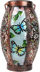 Butterfly Solar Lanterns Glass & Metal Hanging Lantern Outdoor Waterproof 16" H Tabletop Light with Hollowed-Out Design for Garden Patio Table Decor Mother's Day Gift by GreenHaven Gardens