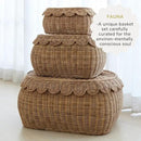 BEBE BASK Large Scalloped Basket Set Of 3 - Hand-Woven & Award-Winning Scallop Basket - XL - Extra Large for Blankets 22 x 16 x 10 In - Elegant Wicker With Scalloped Edge Lid (Mocca) by GreenHaven Gardens