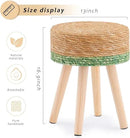 Handwoven Outdoor Ottoman, Water Hyacinth Pouf Round Patio Footstool with Wood Legs, 17-Inch Multipurpose Vanity Stool, Dining Chair, Patio Footrest for Balcony and Garden, Green by CozyNest Decor