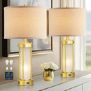RORIA Modern Table Lamps for Living Room Set of 2, Farmhouse Bedroom Lamps for Nightstands with Dual USB Ports, Gold Bedside Lamps with White Frosted Glass Nightlight, 4 Bulbs Includes (Gold) by CozyNest Decor