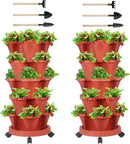 Vertical Planter 5 Tier Stackable Planters Garden Planters Strawberry Herb Flower and Vegetable Planter Indoor Outdoor Gardening Pots with Removable Wheels and Tools 2-Pack by CozyNest Decor