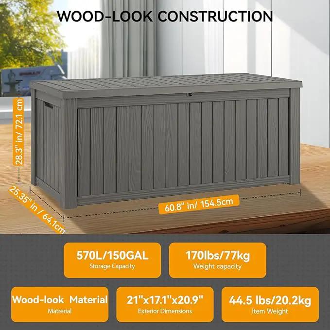 NUNU LAB 150 Gallon Outdoor Storage Box,Resin Large Sturdy Deck Box, Backyard Outside Storage Box Waterproof with Double Wall Panels,Package Delivery,Garden Outdoor Hose Bin, photo 2 of 9