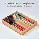 Umilife Bamboo Kitchen Drawer Organizer Boxes with Anti-Skid Silicone Feet, 2pcs Stackable Storage Bins for Kitchen Utensils & Silverware & Desk Drawer & Makeup, Tools Holder, 15”L x 6”W x 2.5”D Each by CozyNest Decor