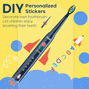 SEAGO Kids Electric Toothbrush, Sonic Soft Bristle Rechargeable Toothbrushes with DIY Stickers, 5 Modes, Includes 4 Replacement Brush Heads, Ages 3 to 12 Years Old (Navy) by TinyTreasures Baby Boutique