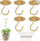 Ceiling Hooks for Hanging Plants- Metal Heavy Duty Wall Mounted Hangers for Hanging Bird Feeders, Planters, Wind Chimes, Include Professional Drywall Anchors (5 Pack) (Bright Gold) by GreenHaven Gardens